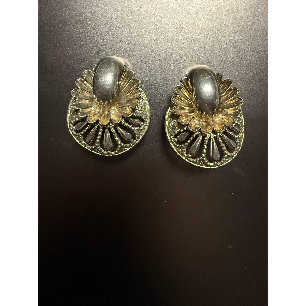 Vintage Silver and Gold Tone Southwestern Concho Clip Earrings Boho Western
